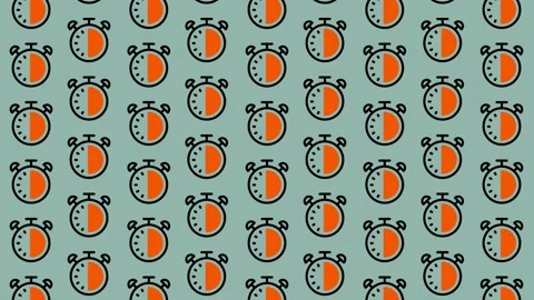 Seamless Pattern of Alarm Clocks with Orange Half-Filled Dials on a Light G.. Video stock 325389729