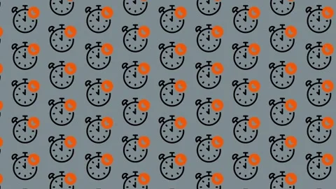 Seamless Pattern of Alarm Clocks with Orange Highlights on a Gray Background. Stock Footage 325389735
