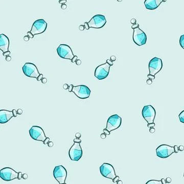 Seamless pattern alchemist potion bottle cartoon vector Stock Illustration
