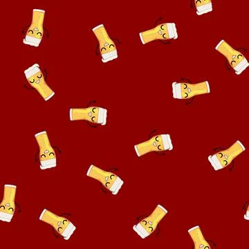 Seamless pattern alcohol beer mug character cartoon vector Stock Illustration