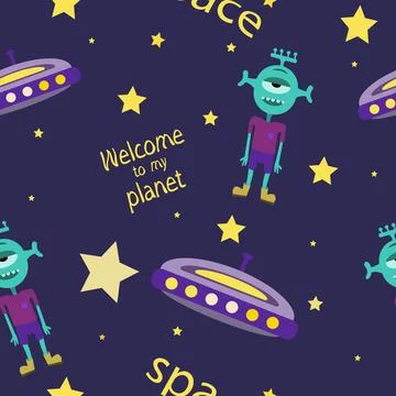 Seamless pattern with an alien. Children's pattern on the theme of space Illustrazione stock