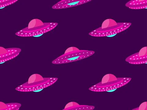 Seamless pattern with alien spaceships. Background with UFO and space flyin.. イラスト素材
