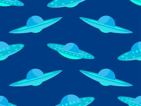 Seamless pattern with alien spaceships. Background with UFO and space flyin.. Stock Illustration