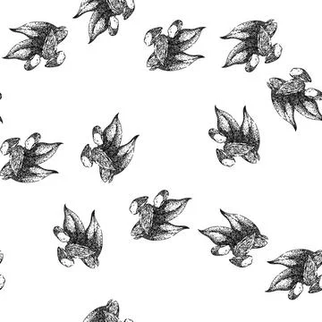 Seamless pattern almond nut leaves sketch hand drawn Stock Illustration