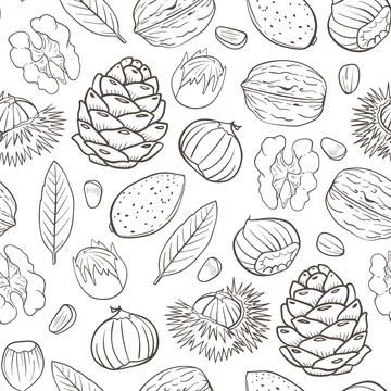 Seamless pattern with almond, walnut and chestnuts. Stock Illustration