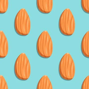Seamless pattern with almonds. Cute print with nuts on a blue background. Food Stock Illustration