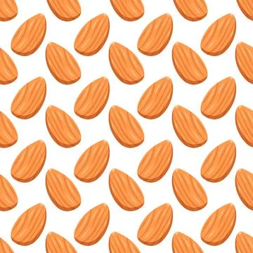 Seamless pattern with almonds. Cute print with nuts on a white background. Food Stock Illustration