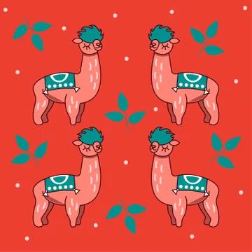 Seamless pattern with Alpaca Stock Illustration