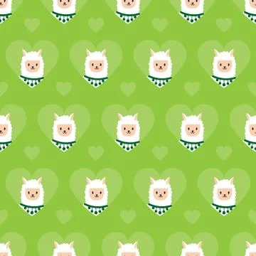 Seamless pattern with alpacas and hearts Stock Illustration