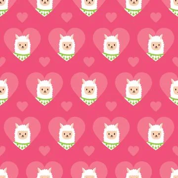 Seamless pattern with alpacas and hearts Stock Illustration