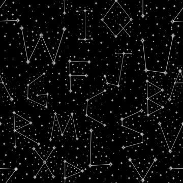Seamless pattern alphabet constellations abstract symbol space.Astrology Stock Illustration
