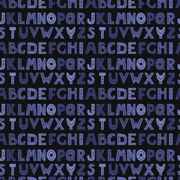 Seamless pattern alphabet. Decorative Future Dusk blue lettering letters on.. Stock Illustration