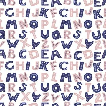 Seamless pattern alphabet. Decorative scandinavian lettering letters on whi.. Stock Illustration