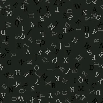 Seamless pattern with alphabet, , isolated on black background. Vector illust Stock Illustration