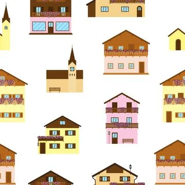 Seamless pattern with Alpine houses. Illustrazione stock