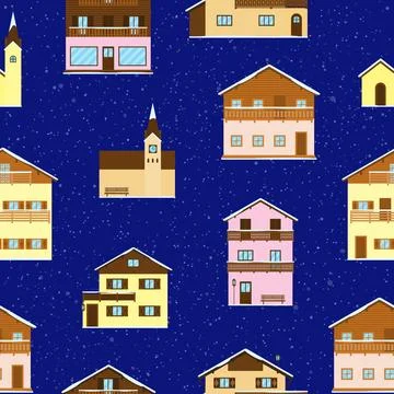 Seamless pattern with Alpine houses. Stock Illustration