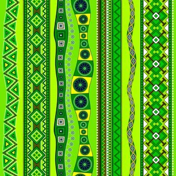 Seamless pattern: alternating ornamental straight and winding vertical lines Stock Illustration