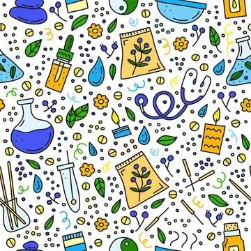 Seamless pattern with alternative medicine and ayurveda icons. Stock Illustration