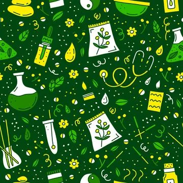 Seamless pattern with alternative medicine and ayurveda icons. Stock Illustration