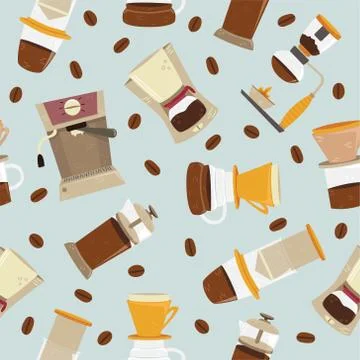 Seamless pattern of alternative methods of brewing. Coffee culture. Stock Illustration