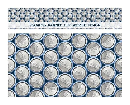 Seamless pattern aluminum cans with soda top view. Metal beer cans with a k.. Stock Illustration