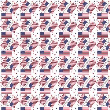 Seamless pattern with american flags and stars isolated on white background Illustrazione stock