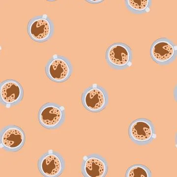Seamless pattern americano coffee cup top cartoon vector Stock Illustration