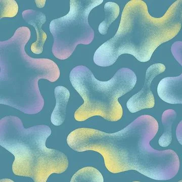 Seamless pattern amorphous spots with grainy texture gradient blue background Stock Illustration