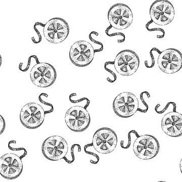 Seamless pattern analog film projector reel sketch hand drawn Stock Illustration
