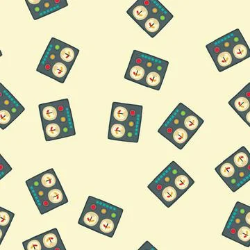 Seamless pattern analog retro control panel cartoon vector Stock Illustration