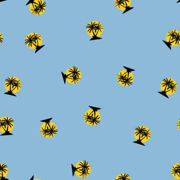 Seamless pattern with anchor and coconut palm tree island. Tropical wallpaper Stock Illustration