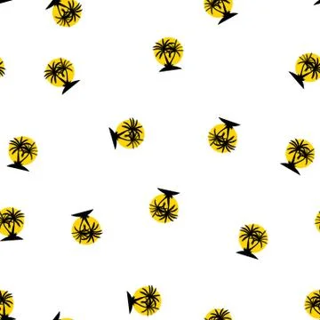 Seamless pattern with anchor and coconut palm tree island. Tropical wallpaper Stock Illustration