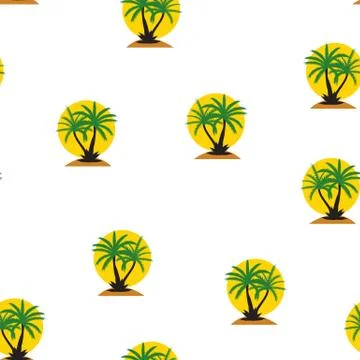 Seamless pattern with anchor and coconut palm tree island. Tropical wallpaper 스톡 일러스트