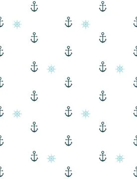 Seamless pattern with anchor and rudder motif over white background Stock Illustration