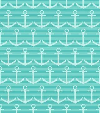 Seamless pattern with anchor on blue striped background Illustrazione stock