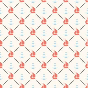 Seamless pattern of anchor, sailboat shape and line Stock Illustration