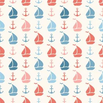 Seamless pattern of anchor, sailboat shape and line Stock Illustration