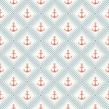 Seamless  pattern of anchor shape and line Stock Illustration