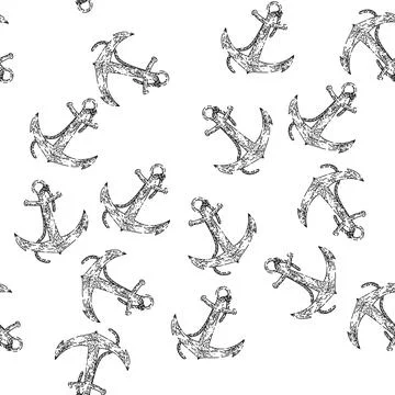 Seamless pattern anchor ship sketch hand drawn Stock Illustration