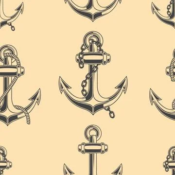 Seamless pattern with anchors illustrations. Design element for poster, card, Stock Illustration