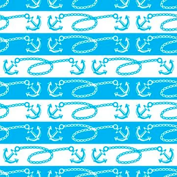 Seamless pattern with anchors. Ongoing stripes backgrounds of marine theme. Stock Illustration