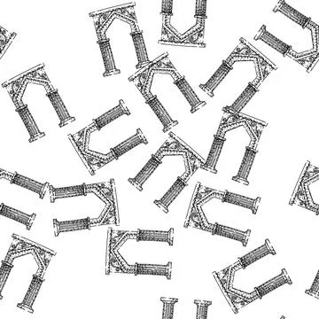 Seamless pattern Ancient architectural archway with classical columns drawing Illustrazione stock