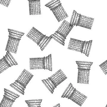 Seamless pattern Ancient architectural column capital element line art illu.. Stockillustratie