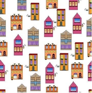 Seamless pattern of ancient buildings Stock Illustration