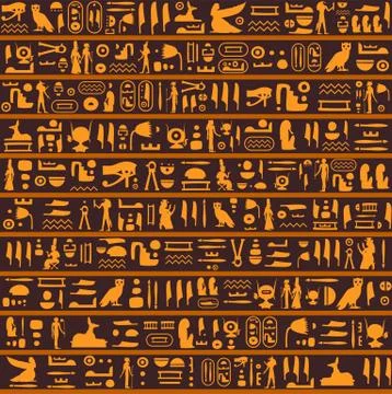 Seamless pattern with ancient Egyptian hieroglyphs Stock Illustration