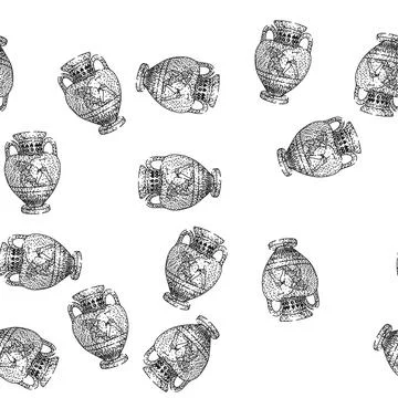 Seamless pattern Ancient greek vase depicting wrestling scene line drawing Stock Illustration