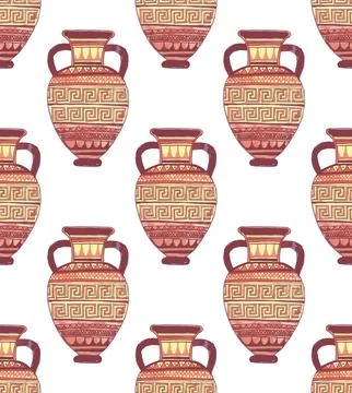 Seamless pattern with ancient Greek vases Stock Illustration