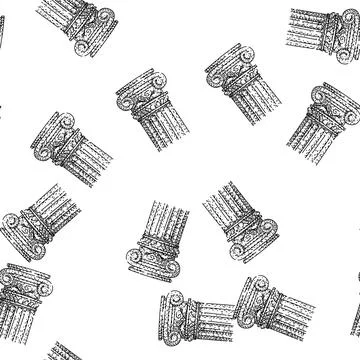 Seamless pattern Ancient ionic classical column hand drawn illustration Stockillustratie