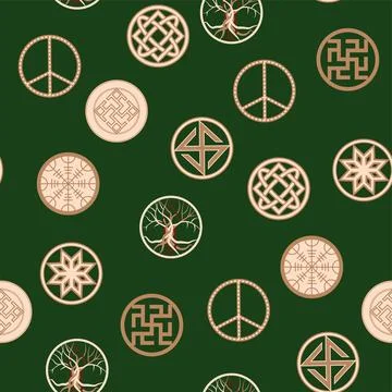 Seamless pattern ancient Slavic symbols. Star of the arkgamma, kolovrat, tr.. Stock Illustration