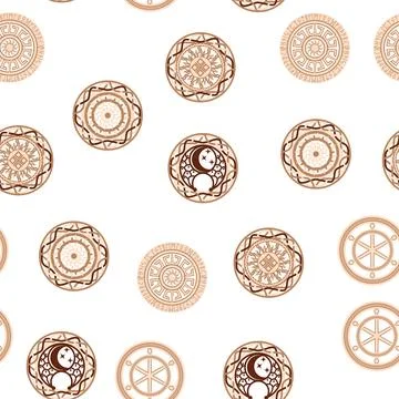 Seamless pattern ancient Slavic symbols. Star of the arkgamma, kolovrat, tr.. Stock Illustration